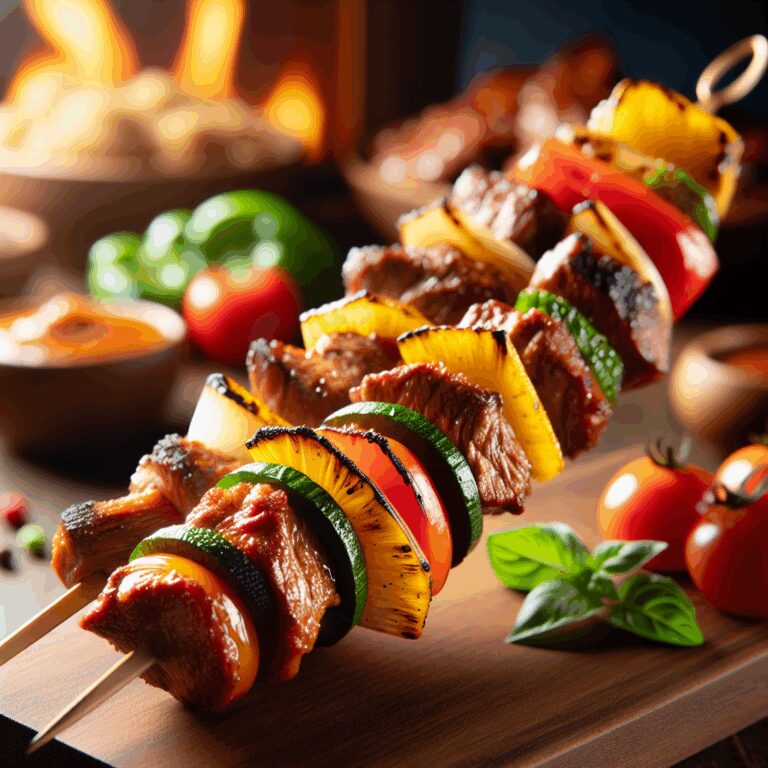 Espetinho de Carne e Legumes ao Estilo Carioca